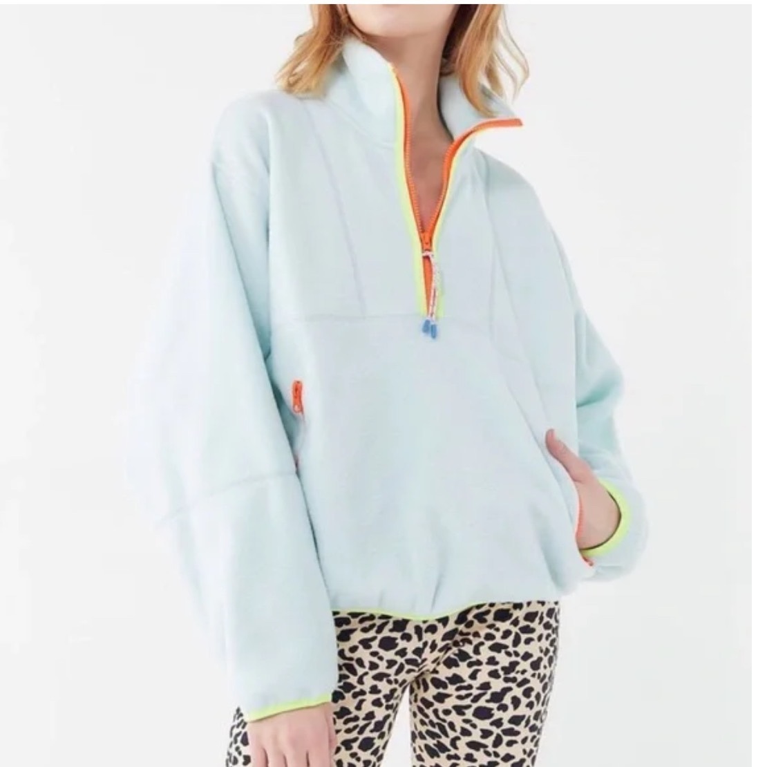 Urban Outfitters Womens Blue Neon Half Zip Fleece Pullover Jacket Xs